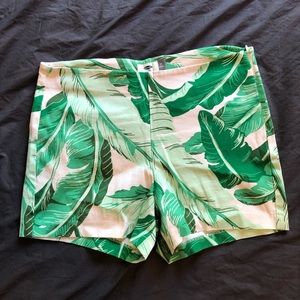 Tropical Leaf High Waist Shorts